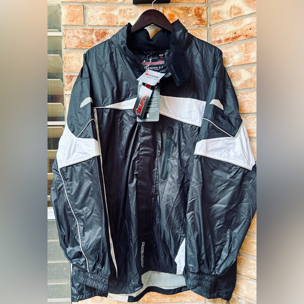 Tour Master Defender Mens Motorcycle Rain Suit Jacket Black White & Grey Size M